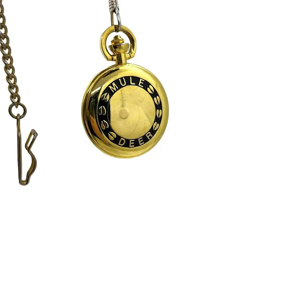 Pocket Watch Mule Deer Stag Majesti Quartz Japan Movt Mechanical Battery Gold